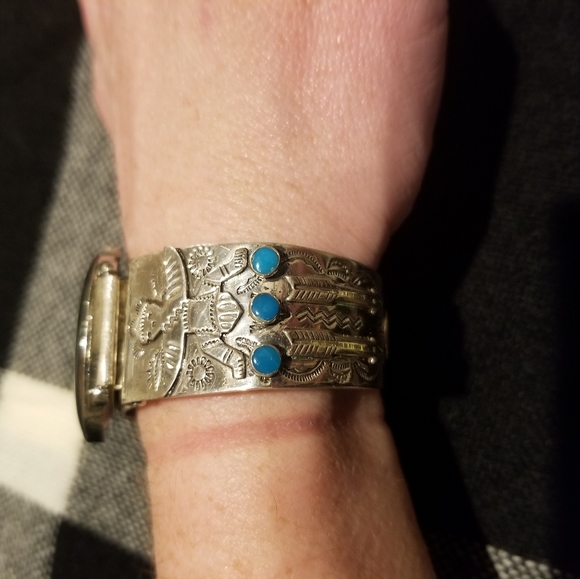 Sterling and Turquoise Cuff Watch - Picture 10 of 10
